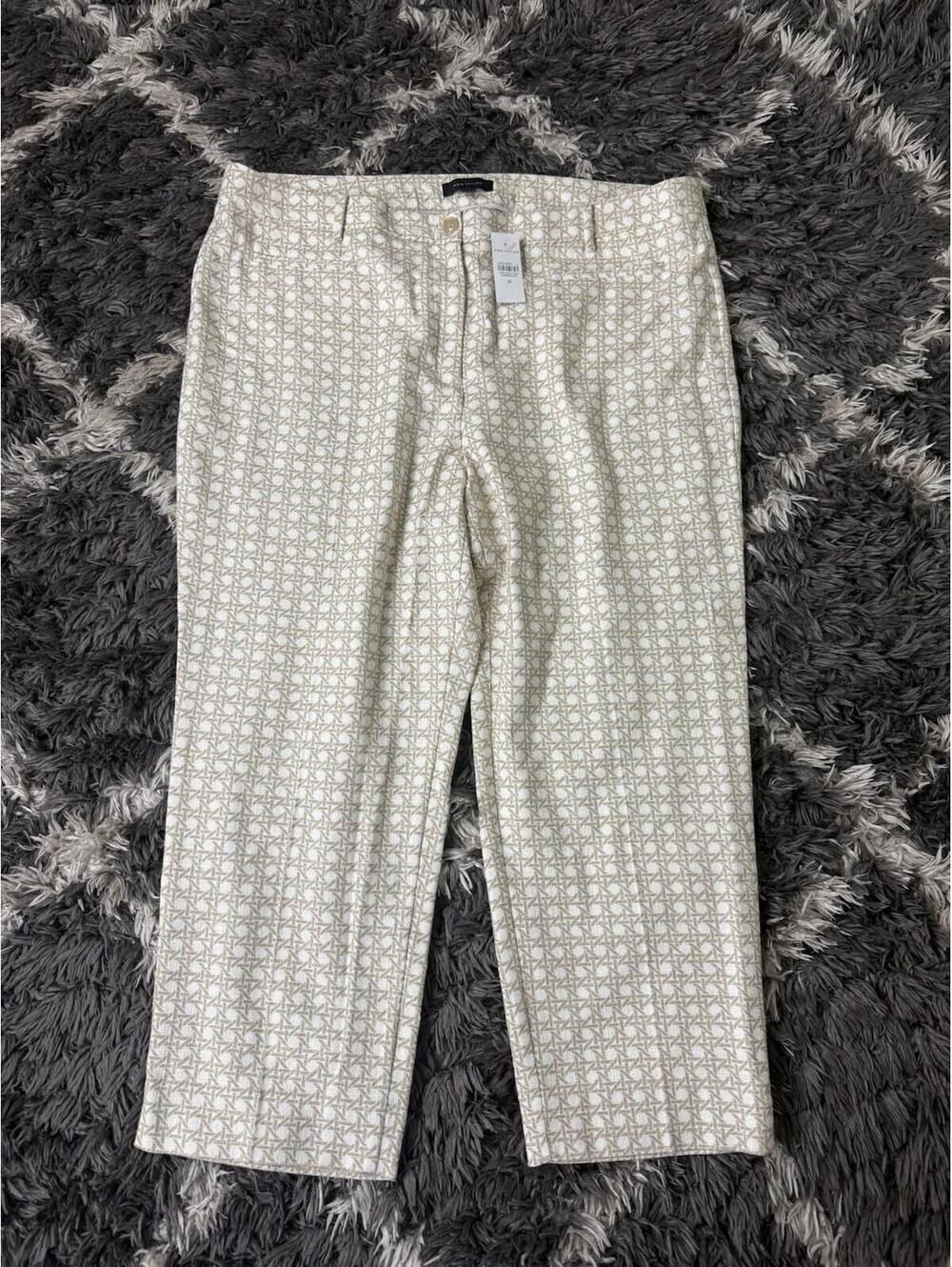 Ann Taylor The Crop Pants 18 Beige White Cane Print Geometric Textured NWT